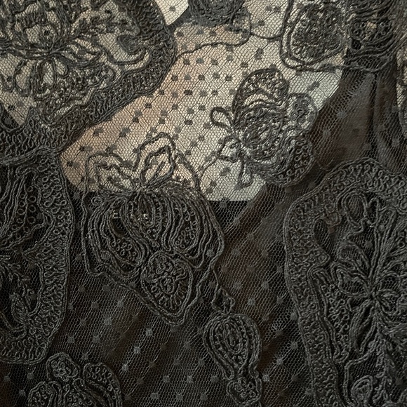 Express Lace Sheer Embroidered Blouse XS Black Long Sleeve Dressy Top - Picture 4 of 5